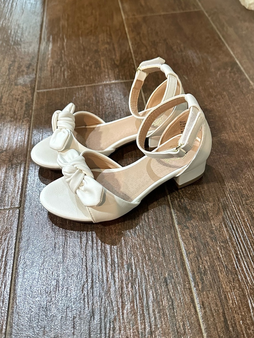 Kids White Knot Front Ankle-Strap Block Heel Sandals